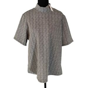 Dennis by Dennis Basso Womens Silver Black Metallic Mock Neck Top Size L NWT